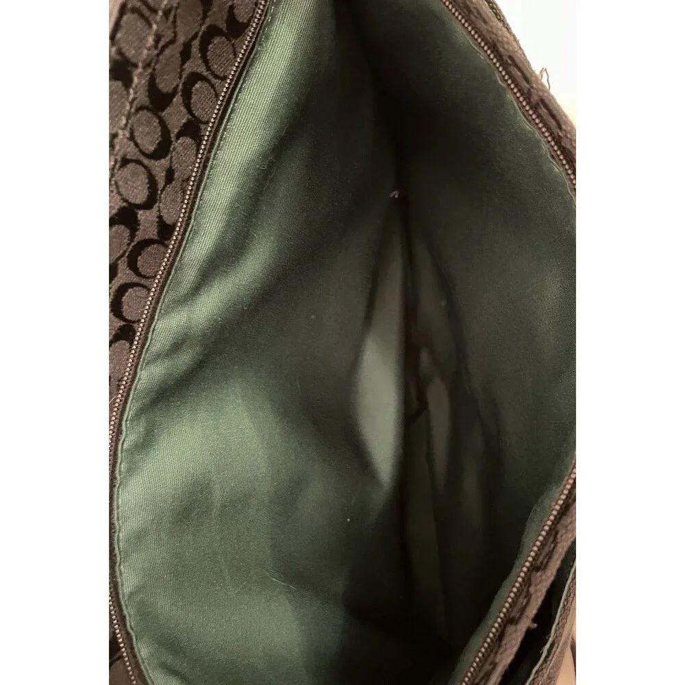 Coach Saddle Signature Messenger Black Canvas Bag F70293 Green Interior Unisex
